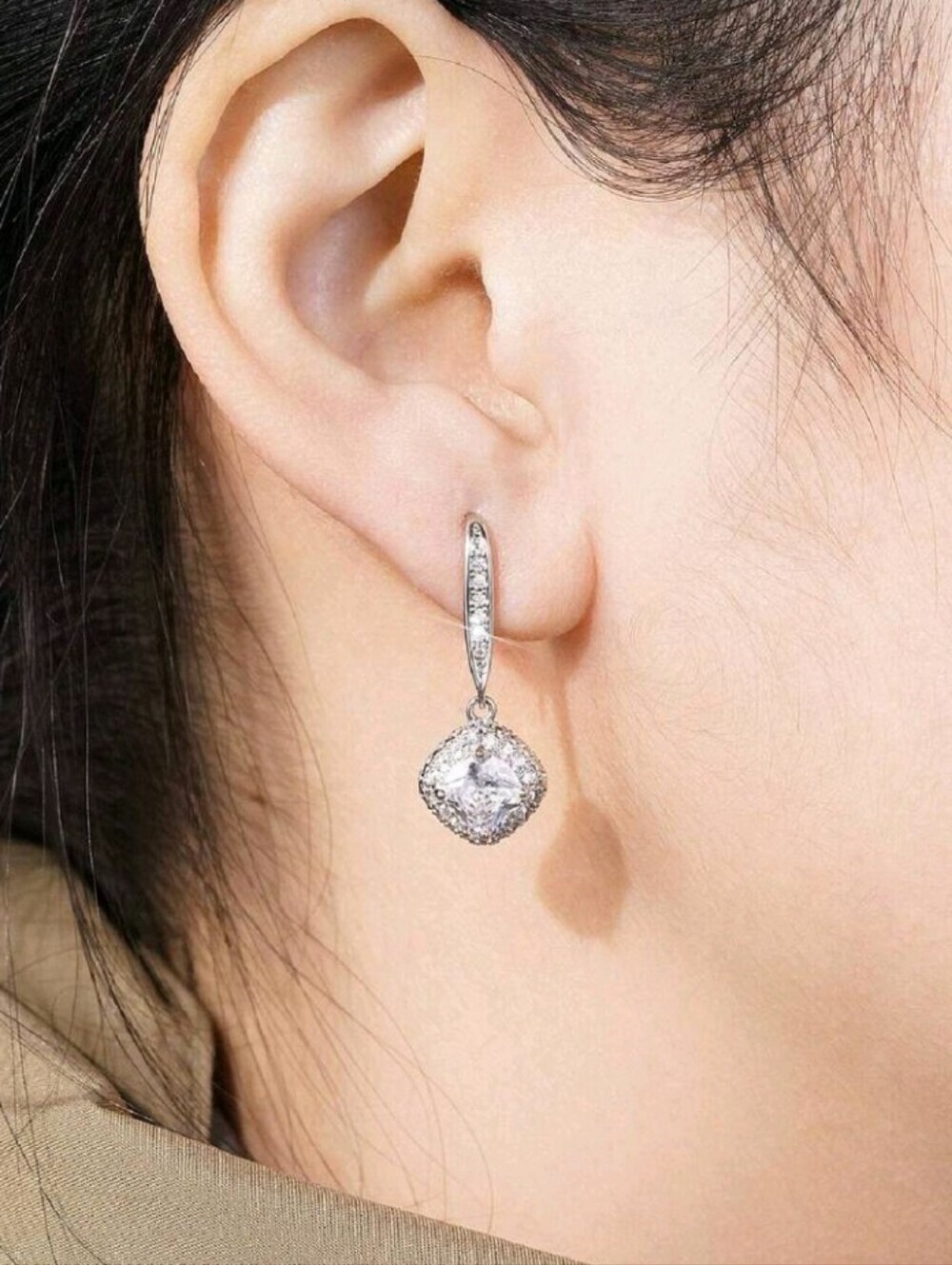 Silver-Tone Halo Drop Dangle Rhinestone Earrings with Clear Stones